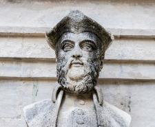 Water fountain with a bust of Michel de Nostradame or Nostradamus