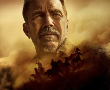 Kevin Costner overlayed on cowboys chasing after horses