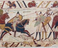  Detail of the Bayeux Tapestry depicting the Norman invasion of England in the 11th Century