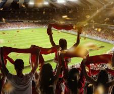 Rendering of fans celebrating inside a football stadium