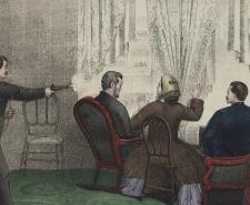 Drawing of John Wilkes Booth firing at the back of Abraham Lincoln's head