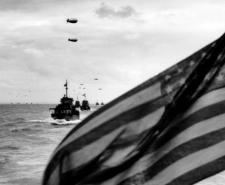 An American flag on a landing craft