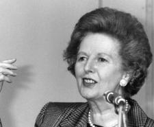 Margaret Thatcher giving a speech in 1991