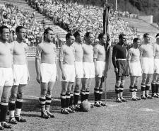 Italian football team line up before a match at the 1934 World Cup